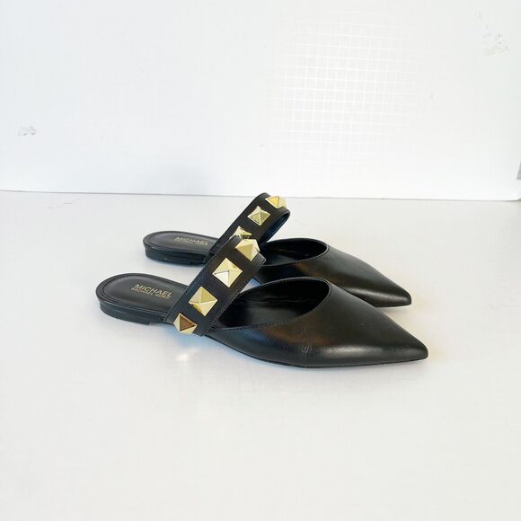 Michael Kors Wren Studded Slip On Leather Flats Black Pointed Toe Women’s Size 6 - Picture 3 of 13